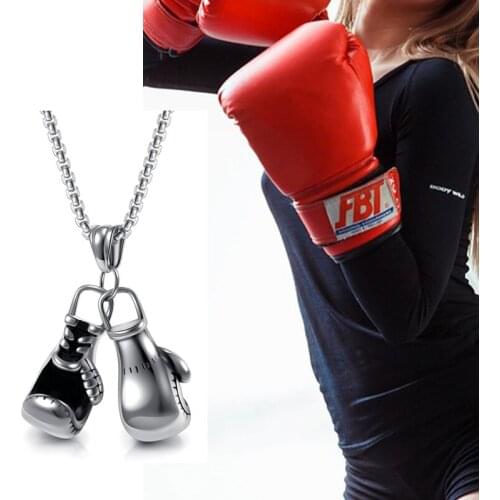 Boxing Gloves Necklaces Fitness Gym Bodybuilding Pendant Gold Black Silver Chain for Men Women Boyfriend Boxer Sports Jewelry