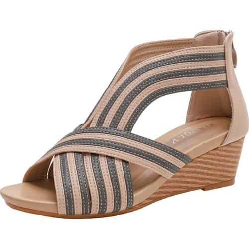 SIZE 36-42 wedge sandals women mid-heel 2020 summer new fashion casual bag heel zipper Roman shoes