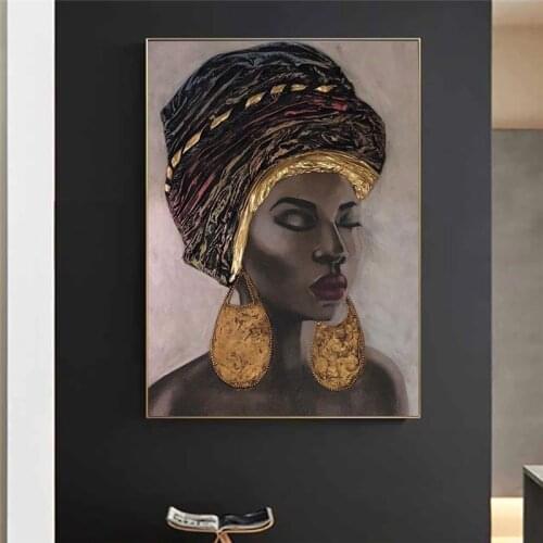Black African Woman Cuadros Canvas Painting Poster and Printmaking Wall Art Picture for Living Room Home Decoration Painting