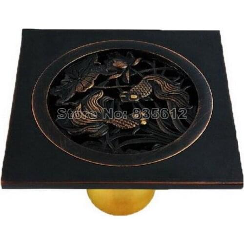 Black Oil Rubbed Bronze Fish Carved Floor Drain Strainer Waste Whr006