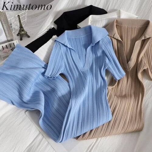 Kimutomo Elastic Slim Knitted Dress Summer New Solid Color Wild Mini Dresses Korean Chic Short Sleeve Thin Split Bodycon Vestido