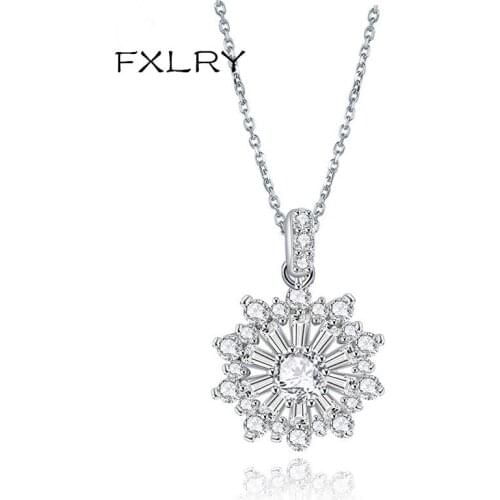 FXLRY Fashion White Color AAA+ Cubic Zircon Geometrical Flower Necklaces For Girl To Gift Romantic