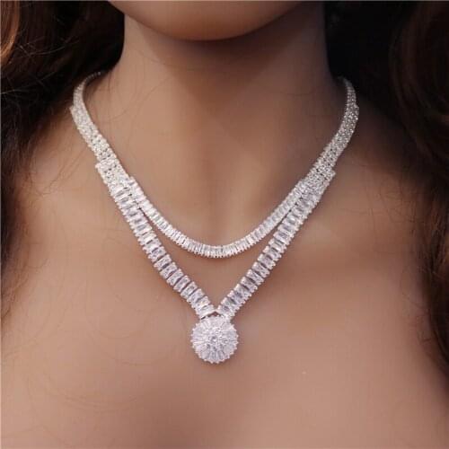 Fashion Exquisite Zircon Double Deck Necklaces Earrings Set Wholesale And Retail Shining Crystal Elegant Womens Jewelry Gifts