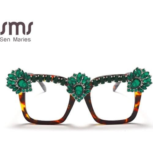 Sen Maries Square Optical Glasses Frames Men Women Fashion Computer Glasses Prescription Eyeglasses Diamond Rhinestone UV400