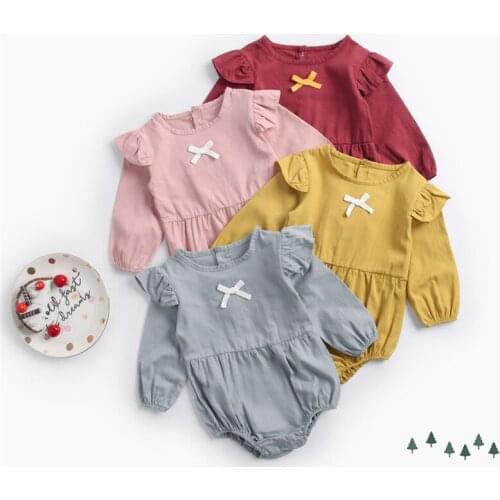 Lovely Cotton Newborn Baby Long Sleeved Clothing Baby Girls Ruffle Bodysuit Infant Climbing Clothes Out Triangle bow pajamas