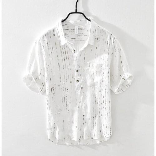 3018 Mens Linen Shirt Summer Japan Style Harajuku Personalize Print Thin Handsome Slim Youth Brand Streetwear Camisa Masculina