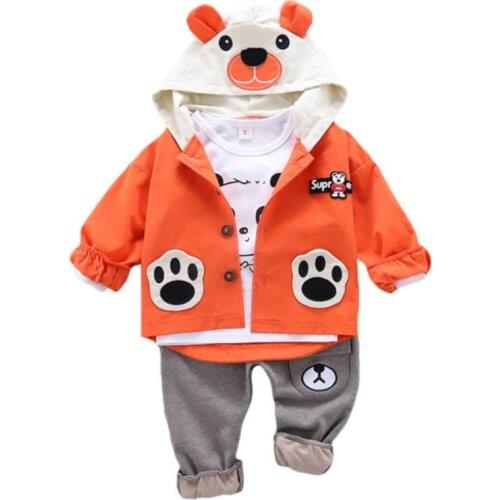 2020 New Chidren Boys Clothing Set Autumn Winter 3 Piece Sets Cartoons Hooded Coat Suits Fall Cotton Baby Boys Clothes 0-4Y