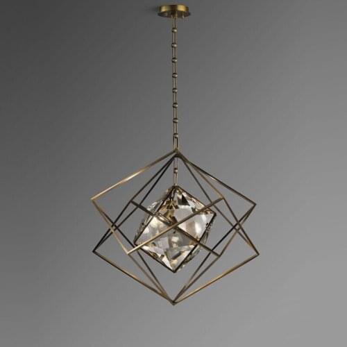 All-copper post-modern minimalist box creative restaurant study bedroom bar light luxury Hong Kong-style crystal chandelier