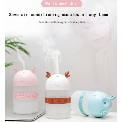 Creative Christmas New Snow Deer Large Capacity Portable Household Mini Humidifier Atomizer USB AirPurifier Colorful Nightlight