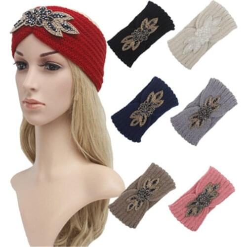 2019 Thread Ear Warm Wide Zircon Bohemia Fall Winter Thick Elastic Headband Twist Solid Hairband Hair Accessories- XMC-W6