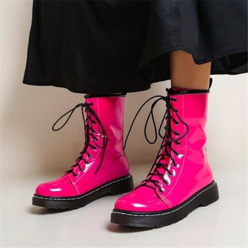 PXELENA Retro Women Military Tactical Ankle Boots 2020 Winter Shoes Med Heels Patent Leather Motorcycle Biker Riding Boots 34-45