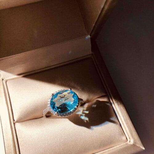 Luxury Oval Sky Blue Zircon Women Rings Anniversary Party Delicate Princess Accessories Pretty Girl Rings Trendy Jewelry Ring