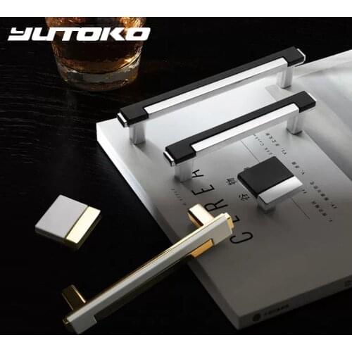YUTOKO Modern Gold Black Chrome Kitchen Handle Zinc Alloy Cabinet Knobs and Handles Drawer Pulls Furniture Handle Door Hardware