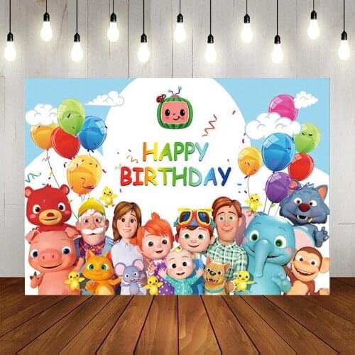Happy Family Cartoon Backdrop Child Birthday Party Decorated Bear Elephant Monkey Balloon Background Photo Studio Photography