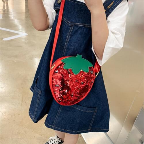 New Kids Girl Single Sequins Fruit Shape Shoulder Bag Coin Purse Small Handbag Crossbody Messenger Bag Bling Princess Purse Bag
