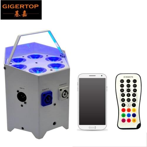 TIPTOP Stage Light 6x5W 5IN1 Battery Wireless Led Par Light Hexagon Shape White/Black Color Case Optional IR Remote Mobile Phone
