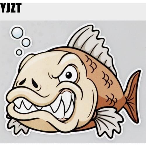 YJZT 13.6CM×11.3CM Funny Angry Fish PVC Car Sticker Decal 11C-0244