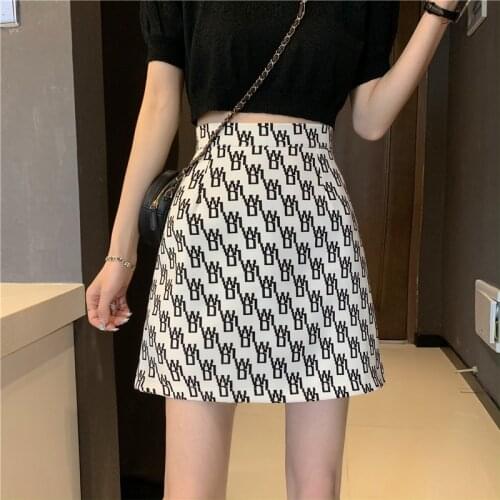 Hot Letter Printed A-Line Skirt Female High Waist All Match Summer Short Mini Skirt Women Zipper Ladies Party Sexy Hip Skirts