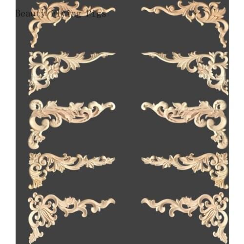 1Pcs Dropshipping classic wood carving flower solid wood flower corner decoration patch home cabinet door complete decoration