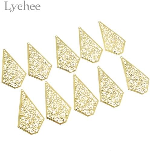 Lychee Life 10pcs Geometric Hollow Flowers Slice Gold Color Silver Color Bronze Color Scrapbooking Embellishment DIY Album