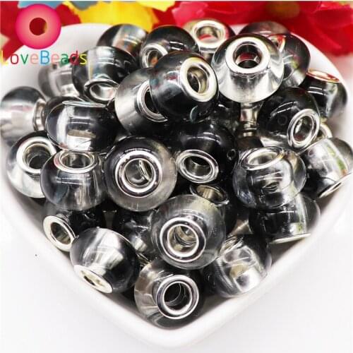 10Pcs Handmade Big Hole Round Loose Spacer Beads Charms Silver Plated Cores Fit Original Pandora Bracelet Bangle Chain Jewelry
