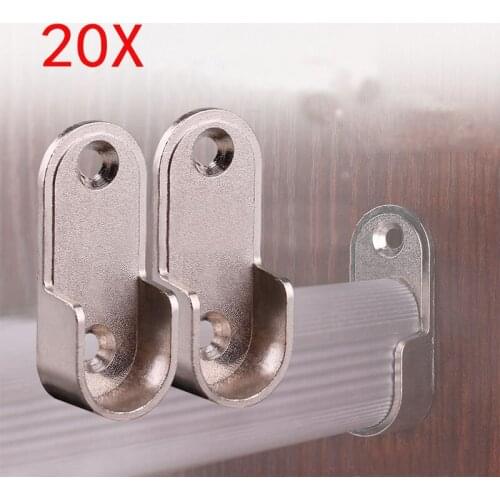 20 Pieces Flange Seat for Wardrobe Rod 16mm Rail Bracket Tube Hanging Seat Supports Closet Pipe Brackets Wall Mounted Zinc Alloy