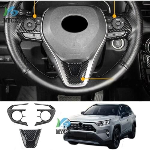 3PCS Carbon fiber Car Steering Wheel Covers Trim Sticker for Toyota RAV4 2019 2020 2021 Xa50 Accessories