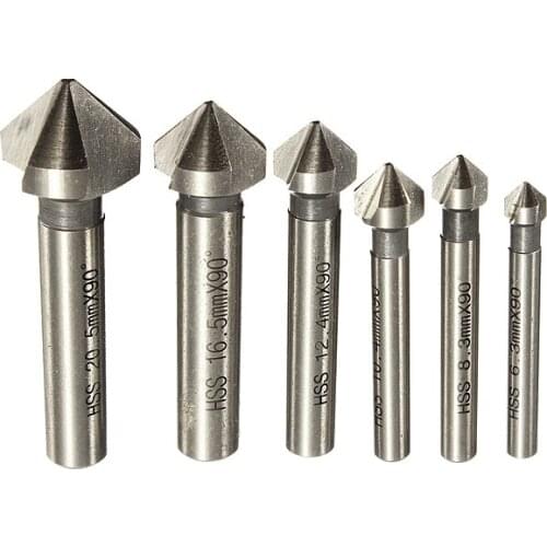 6pcs 3 flute 90 degree HSS Chamfer Cutter Mill Drill Set