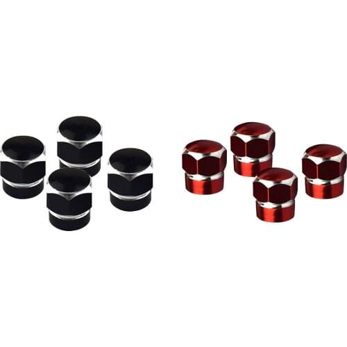 8pcs ALUMINUM REPLACEMENT HEXAGON WHEEL TIRE RIM VALVE STEM CAPS Black+Red