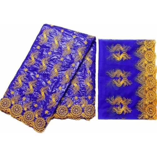 African bazin riche fabric with brode Latest fashion embroidery bazin lace fabric with net lace 5 + 2 yards HL080101