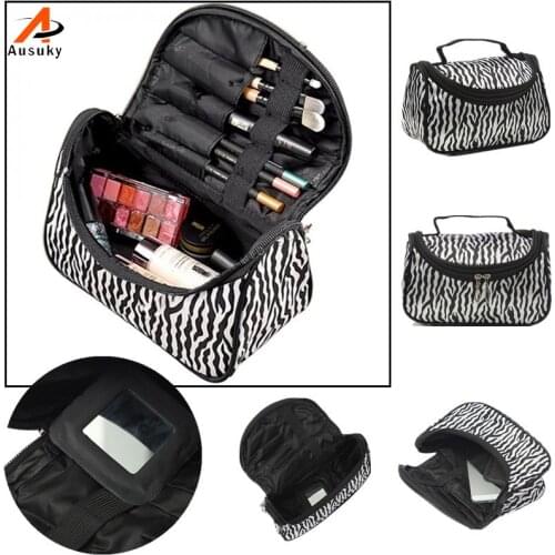 Ausuky Brand Multi Portable Waterproof Women Makeup Bag Storage Organizer Box Beauty Case Travel Pouch Zebra Cosmetic Bag
