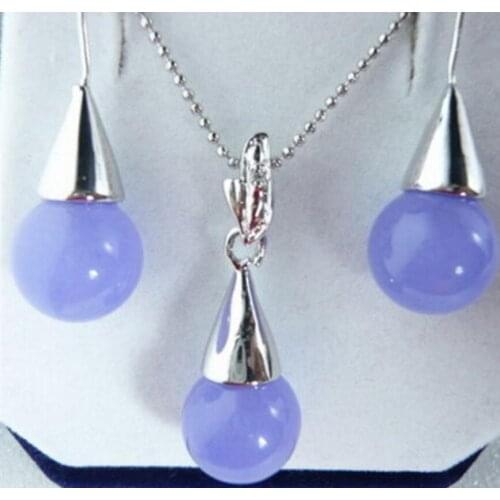 Free Shipping Lavender Drop Pendant Necklace Hook Earrings Set