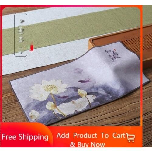 Tea Towel Zen Painted Velvet Absorbent Tea Cloth Small Tea Mat Teapot Heat Proof Mat Tea Art Tea Ceremony Accessories