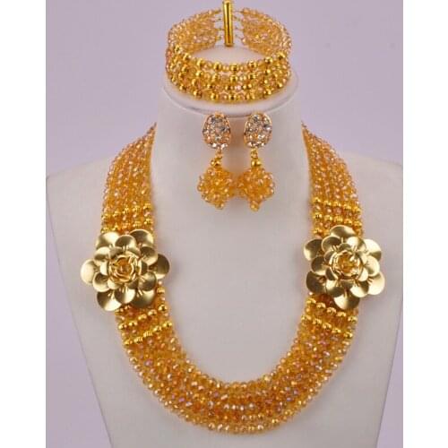 Champagne Gold AB African Beads Jewelry Set Crystal Beaded Necklaces Sets Bridal Jewelry Sets