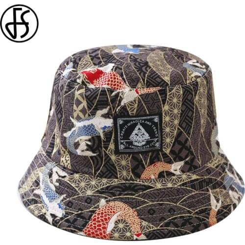FS Red Black Children Harajuku Goldfish Bucket Hat Double-sided Fisherman Hats For Boy Girl Summer Sun Cap 2021 Bob Chapeau