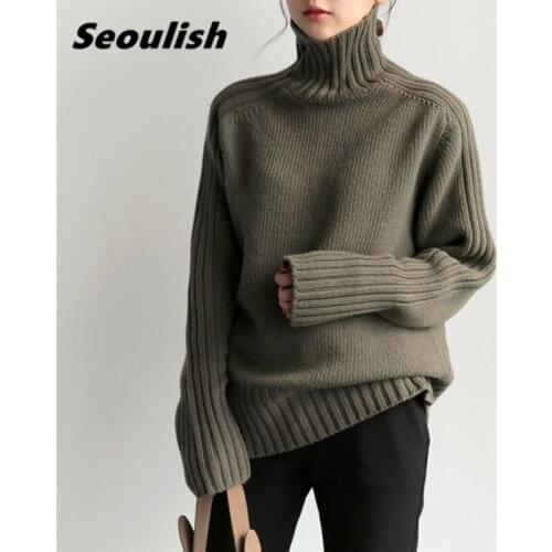 Seoulish Elegant Autumn Winter Oversized Womens Sweater 2021 New Loose Turtleneck Knitted Sweaters Long Sleeve Pullover Female