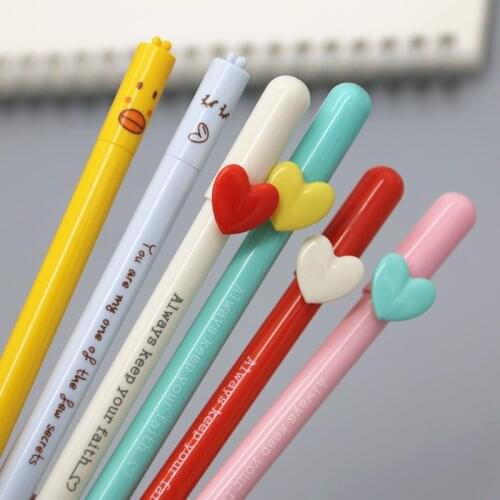 2X Candy Heart Design Gel Pen Rollerball Pen School Office Supply Stationery 0.5mm Black Ink