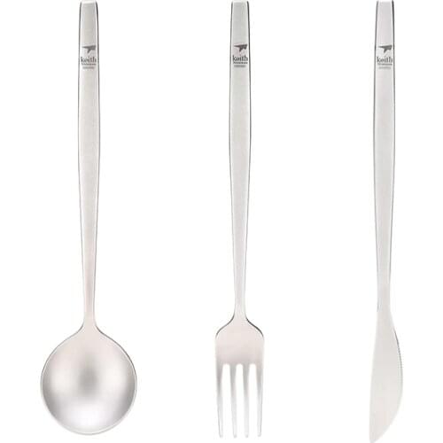 Keith Titanium Western Tableware Outdoor Camping Picnic Thickened Steak Knife Fork Spoon Three-piece Titanium Tableware Ti5210