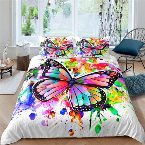 Bedding Sets Luxury 3D Butterfly Print 2/3Pcs Comfortable Kids Aldult Duvet Cover Pillowcase Home Textile Single/Queen/King Size