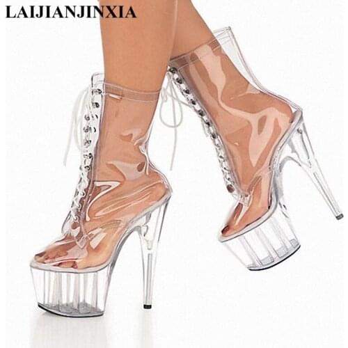 LAIJIANJINXIA Clear Sexy Spring Party Womens Sexy 15CM Thin High Heel Shoes Ankle Boots Shoes Dance Shoes