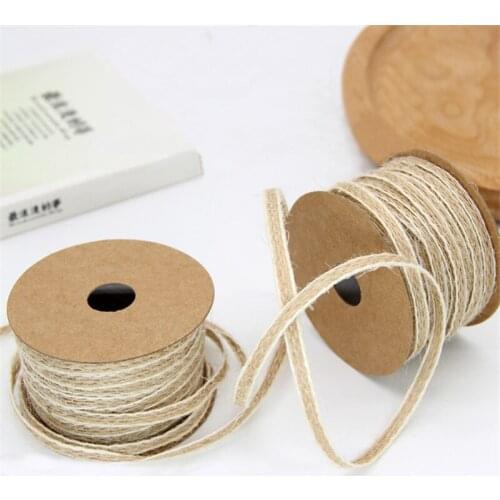 10M/Roll Vintage Jute Burlap Hessian Ribbon with Lace Xmas Ornaments Party Christmas Decoration DIY Craft Gift Ribbons Packing
