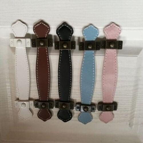 96mm 128mm modern box bag leather pulls pink blue white kitchen cabinet drawer genuine leather safe furniture handle pull