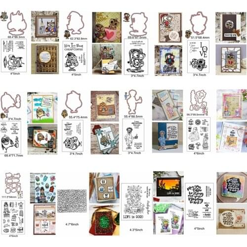 Metal Cutting Dies Match Clear Silicone Stamps Coffee Tea Mix Cute Owl Human Flower Love Sentence Words Letter Make Cards 2020