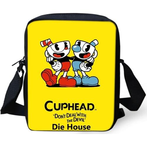 Fashion Womens Messenger Bags Hot Game Cuphead Mugman Pattern Girls Cross Body Bags 3D Anime Girls Mini Flaps Purse Bags