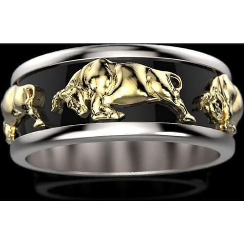 Gothic punk bull head ring men vintage jewelry Silver Color gold metal two-tone bullfighting animals Rings Jewelry