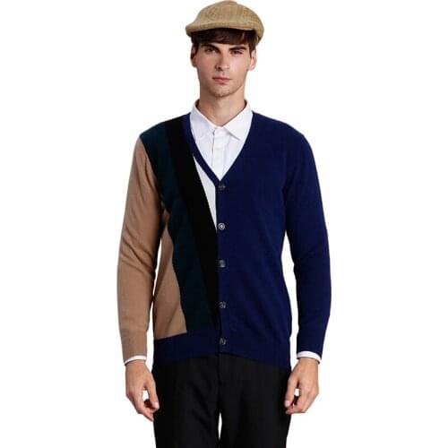 ZHILI Mens Spring and Autumn V-Neck Relax Cardigan Cashmere Knit Coat