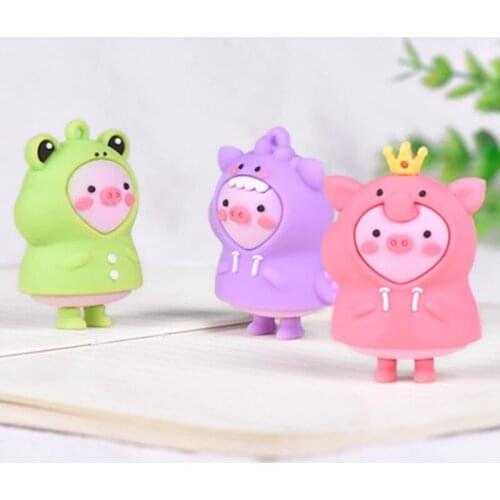 ZOCDOU 1 Piece Cute Soft Rubber Raincoat Pig Small Statue Little Figurine Crafts Figure Ornament Miniatures