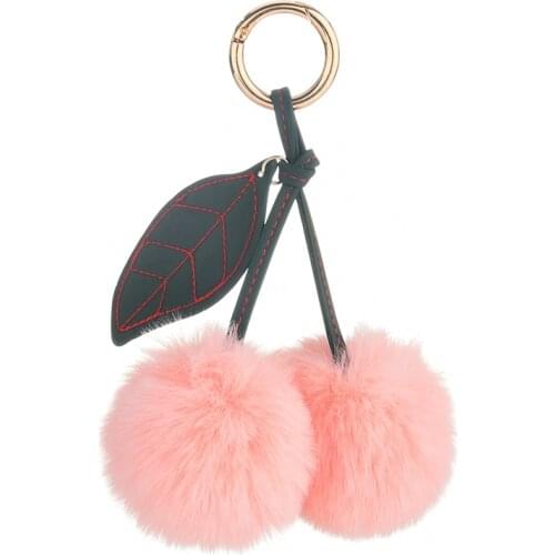 Fancy&Fantasy New Fruit Pom Pom Ball Key Chian Cute Pompom Faux Rabbit Fur Pendant Charms Women Bag Key Ring Holder Llavero a001