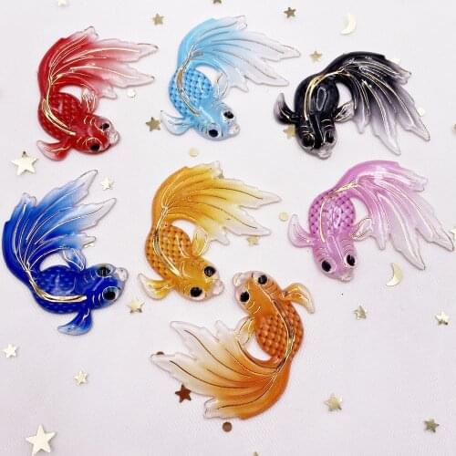 New 8pcs Resin Colorful Big Goldfish Flatback Rhinestone Scrapbook 1 Hole Button Wedding Applique DIY Accessories Craft G62