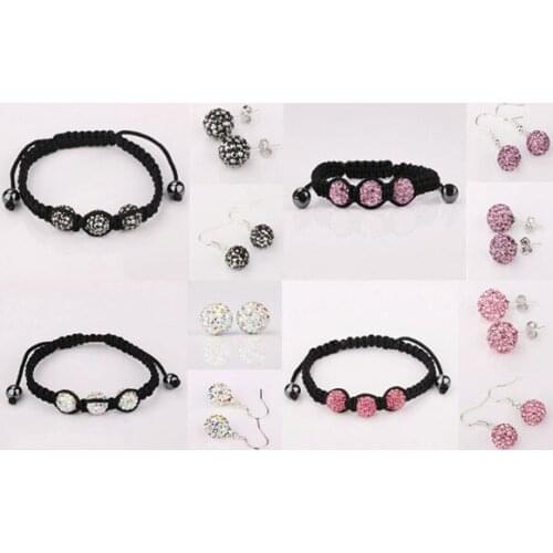 New arrival hf3 pave CZ Disco Ball Beads Crystal Set Bracelet Earring fasion women Gift jewelry New Style